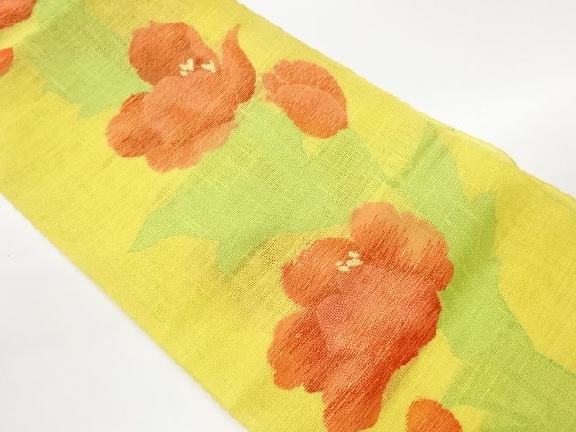 紗紬薔薇模様織出し名古屋帯